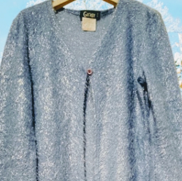 🟣3/$25🟣M❄️Garage Vtg.Fuzzy Blue Shimmer Cardigan - Picture 3 of 7